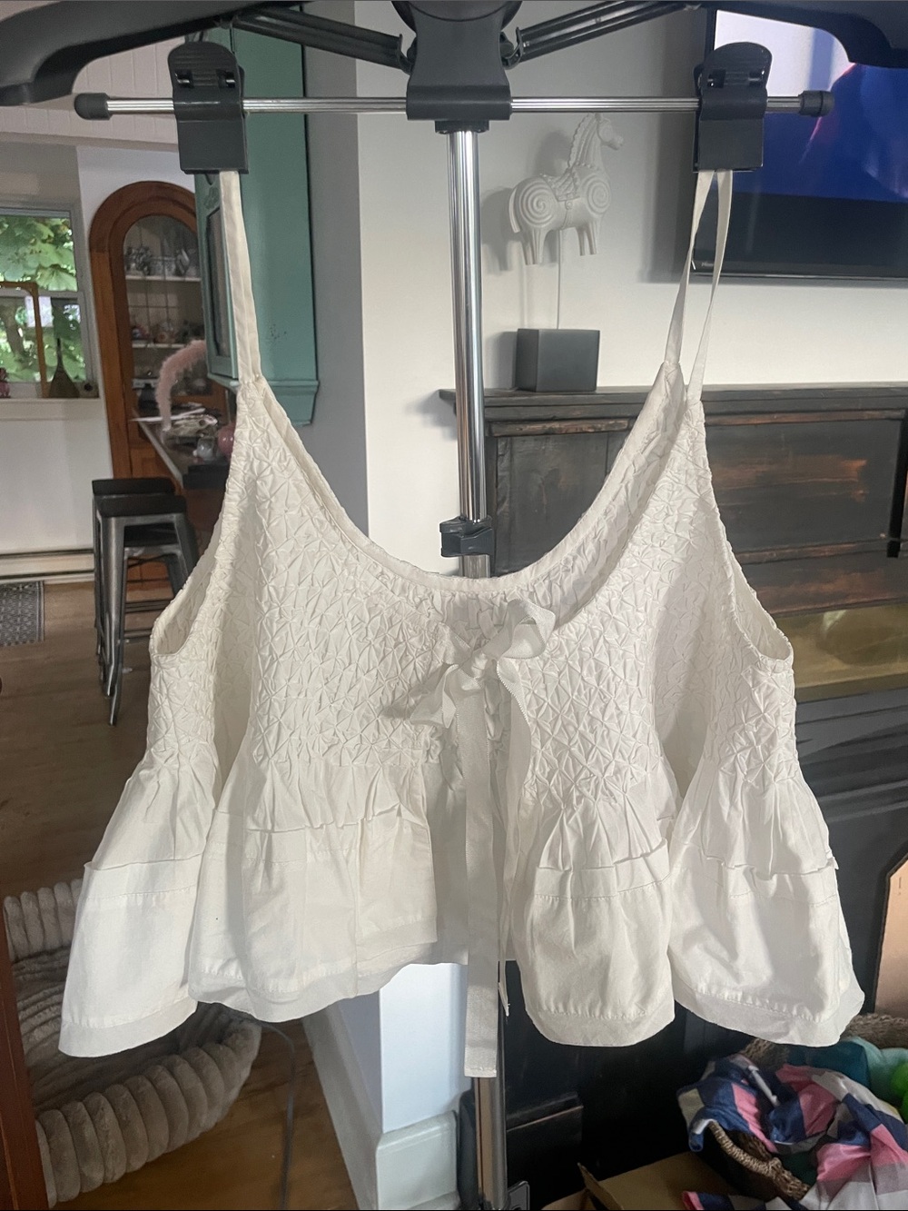 Anthropologie Cream Smocked Spaghetti Strap Peplum Camisole
